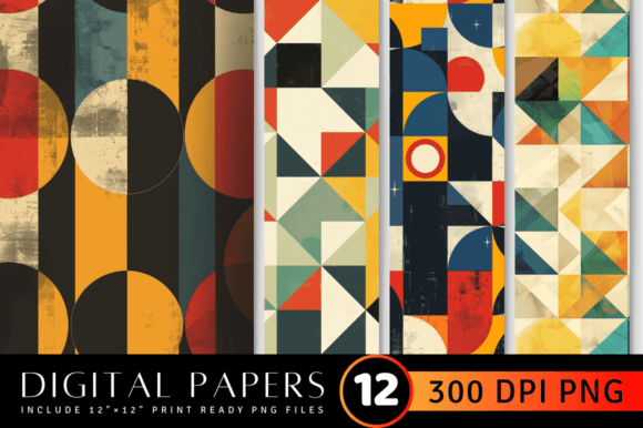 Download Retro Geometric Shapes Digital Paper - Retro geometric shapes Collection