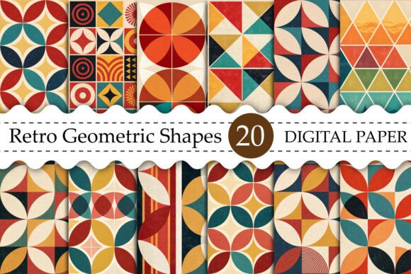 Download Retro Geometric Shapes Digital Paper - Retro geometric shapes Collection